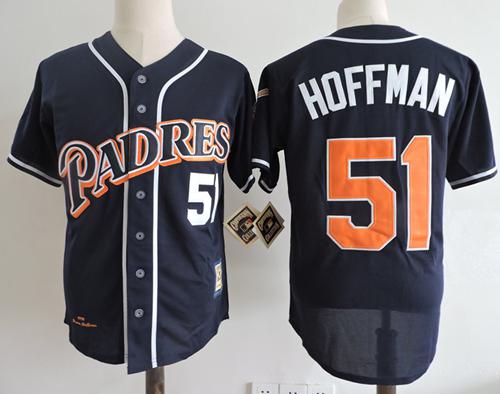 Mitchell And Ness 1998 Padres #51 Trevor Hoffman Navy Blue Throwback Stitched MLB Jersey - Click Image to Close